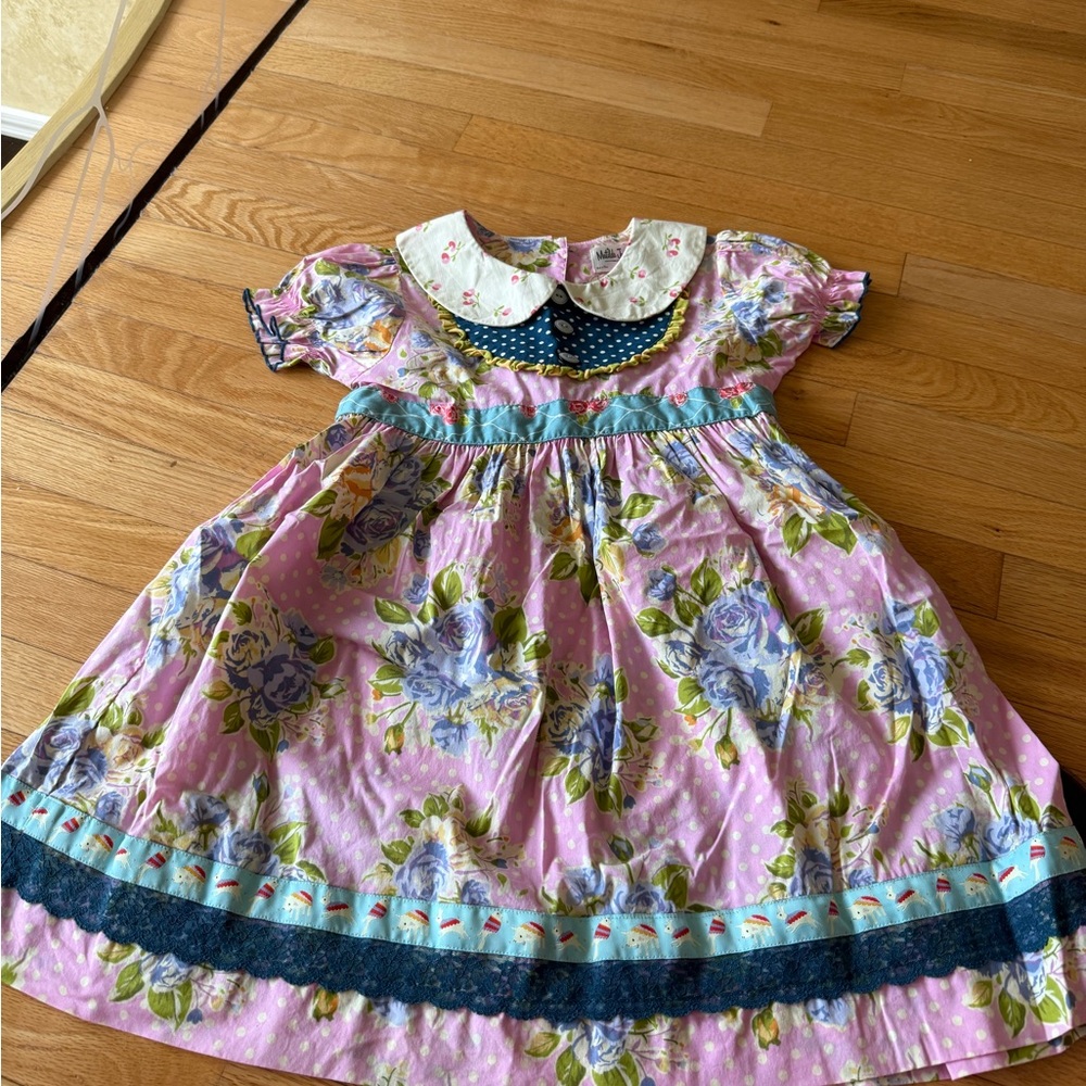 Matilda Jane Lavender Floral Dress with Blue Accents